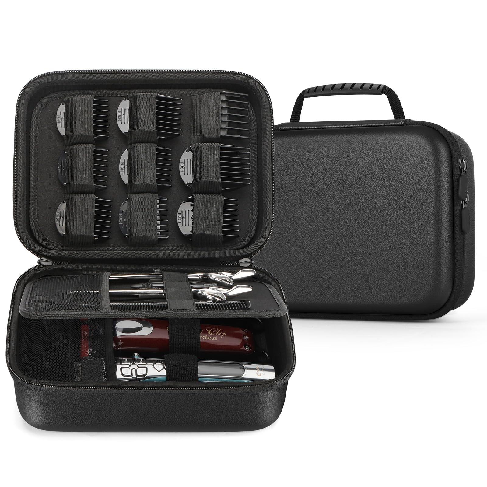 MOSLA Hard Barber Accessories Case for Hair 10.6 x 7.8 x 3.1 inches, PU Black 