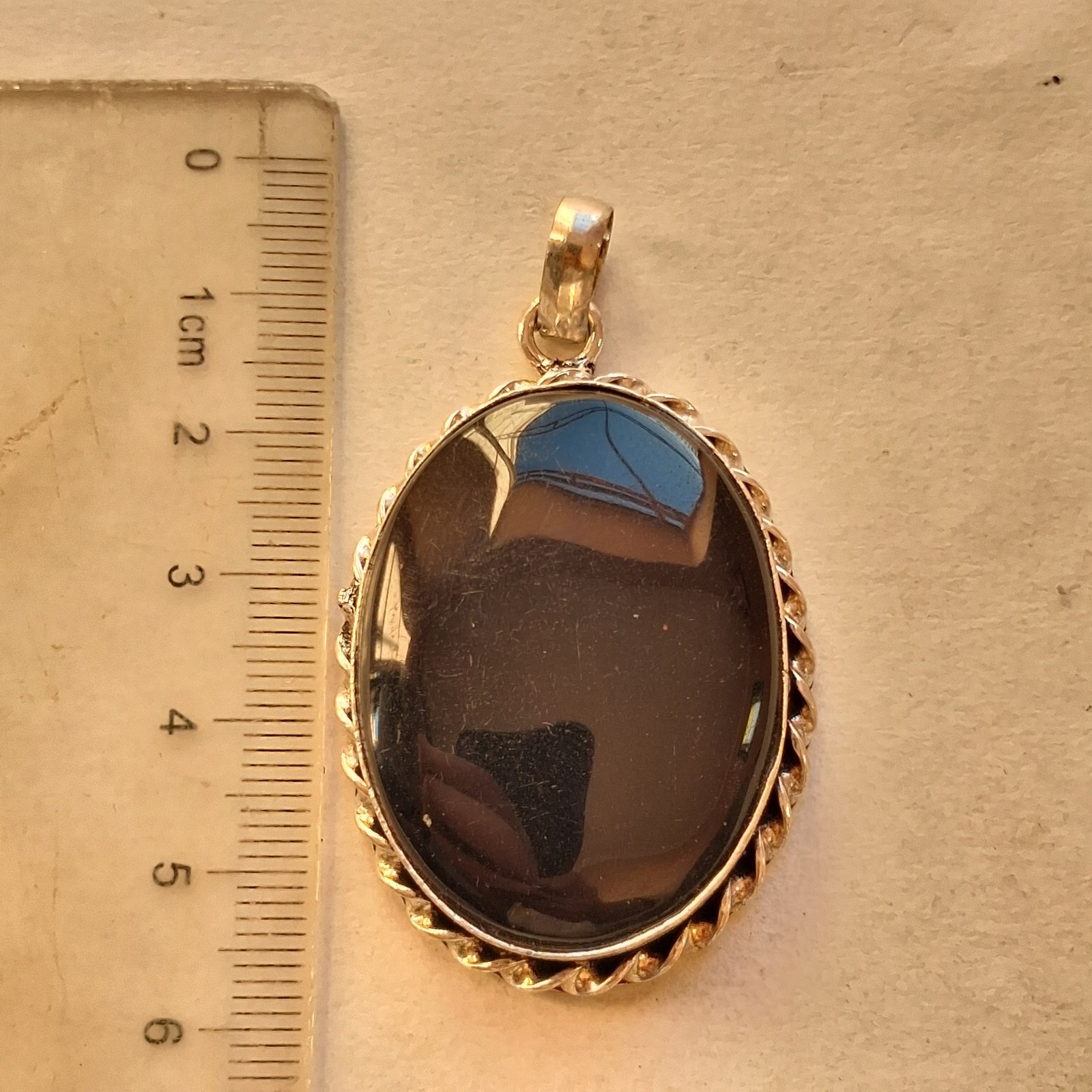 RARE VINTAGE BLACK ONYX STONE PENDANT SILVER TONE HANDMADE AUTHENTIC