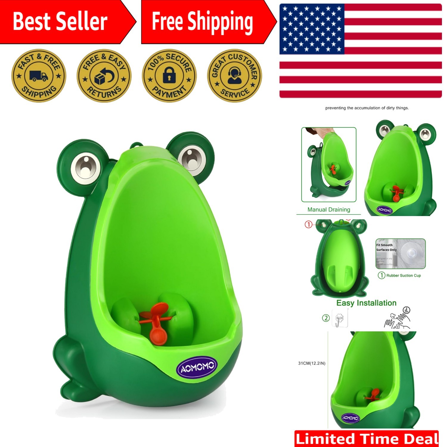 Toddler Urinal for Boys, Frog Potty Training Toilet with Spinning Target, Age...