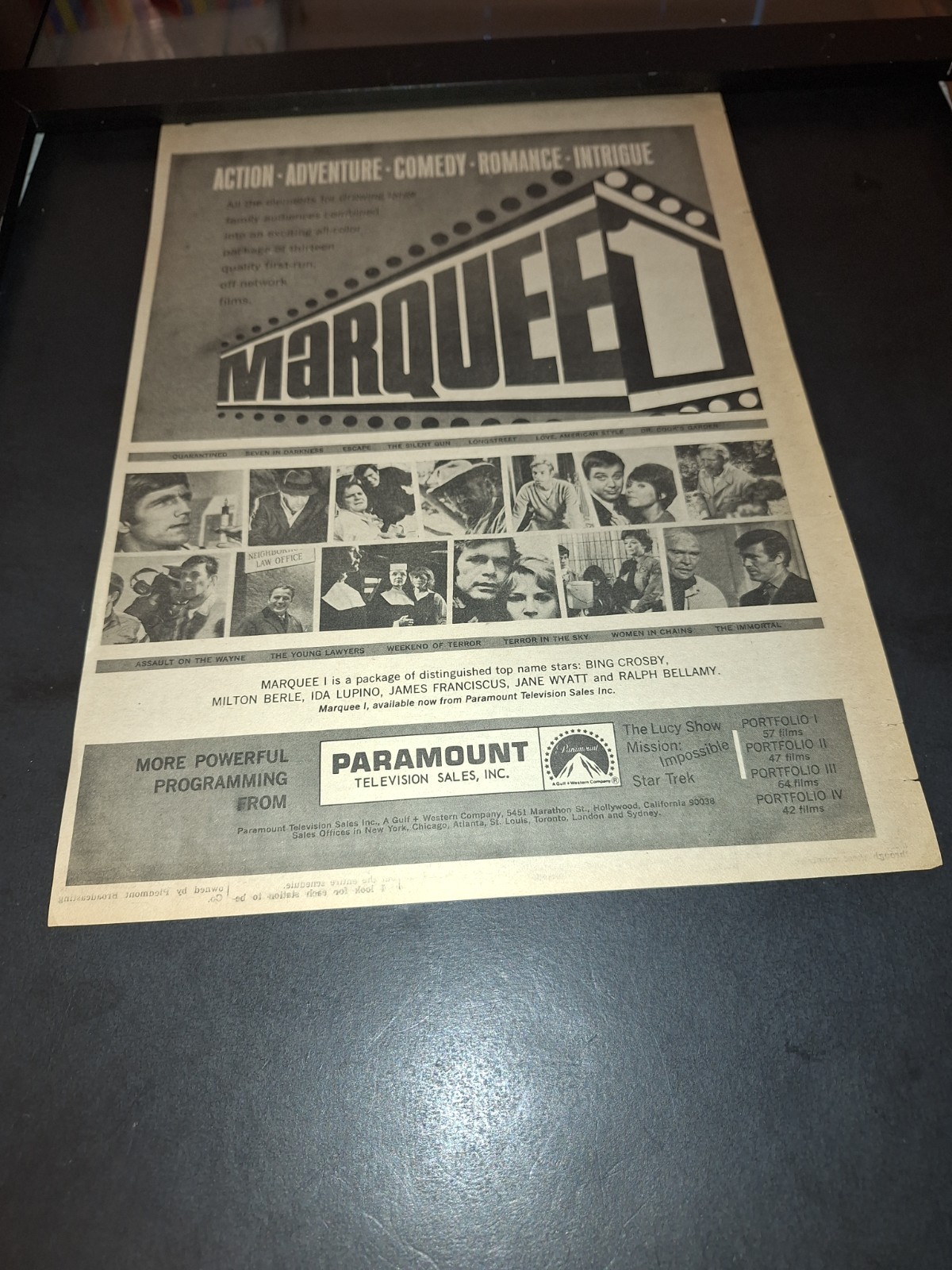 MARQUEE I Paramount Television Sales Rare Original 1972 Promo Poster Ad Framed