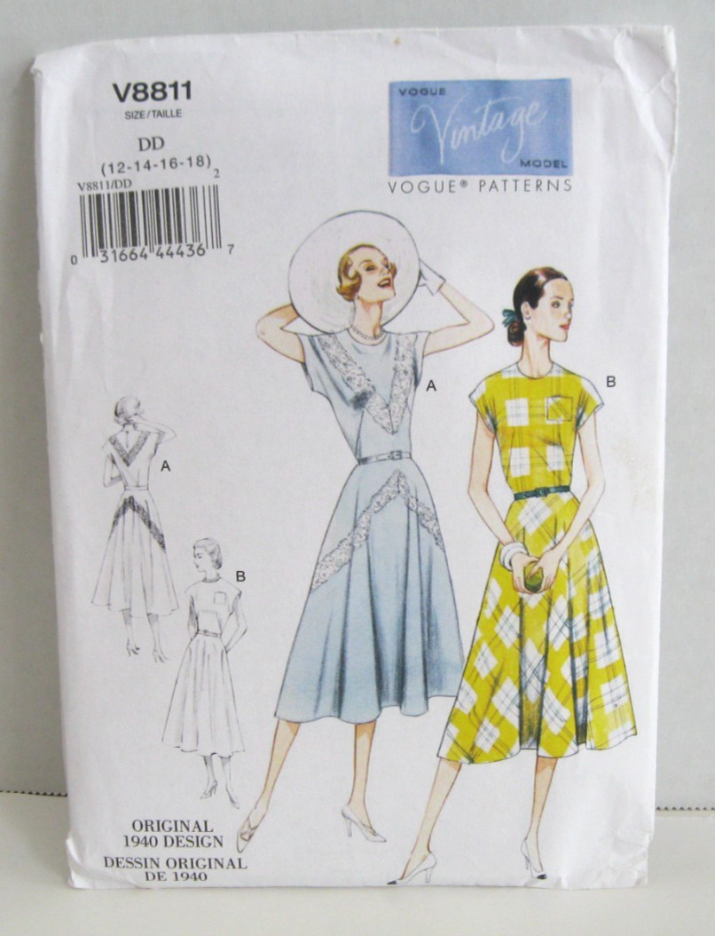 Vogue Original 1940 Design Pullover Dress & Belt #8811 Pattern Misses' 12-18 UC