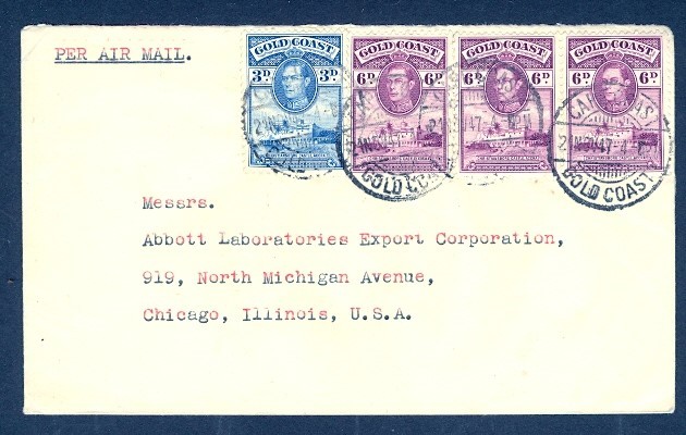 GOLD COAST 1947 CAPE COAST KGVI COMBO AIR TO USA