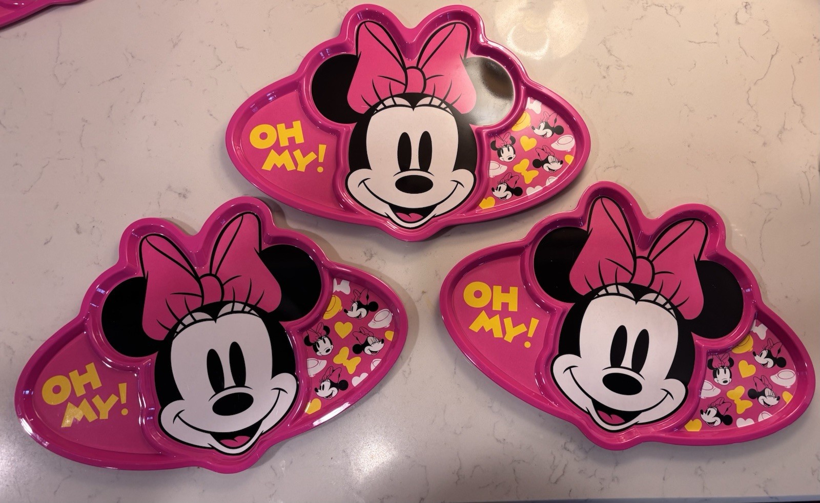 Lot Of 3 Disney Minnie Mouse Divided Plate Pink Oh My! 12" x 8"