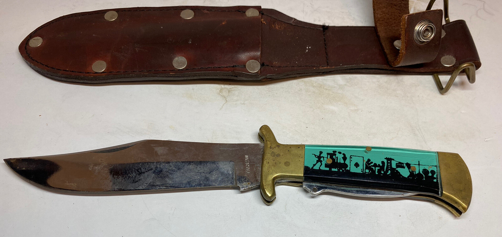 Vintage Collectible Pakistan Folding Pocket Knife With Folding Hilt & Sheath