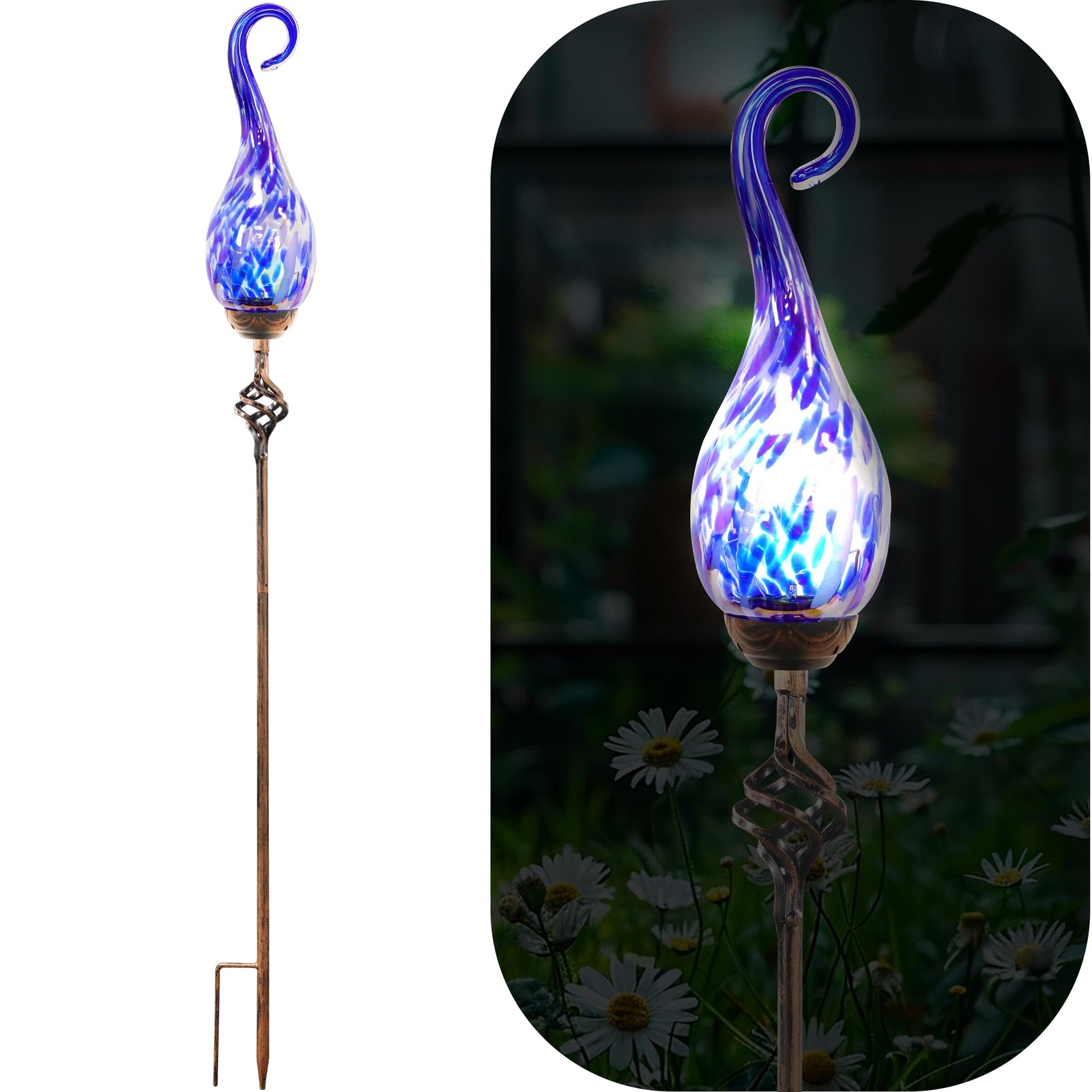 Garden Solar Lights Outdoor, Decorative LED Pearlized Glass Spiral Garden Sta...