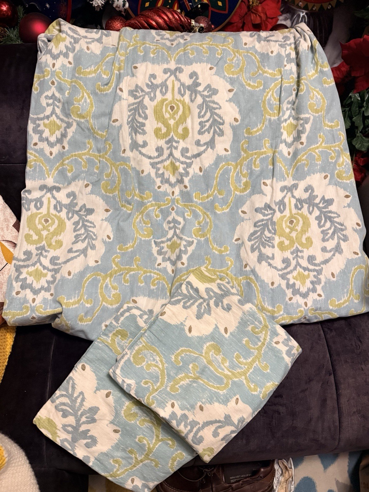 Pottery Barn Joyce Ikat Duvet Cover King / 2 Euro Shams Cotton Linen Blend Boho