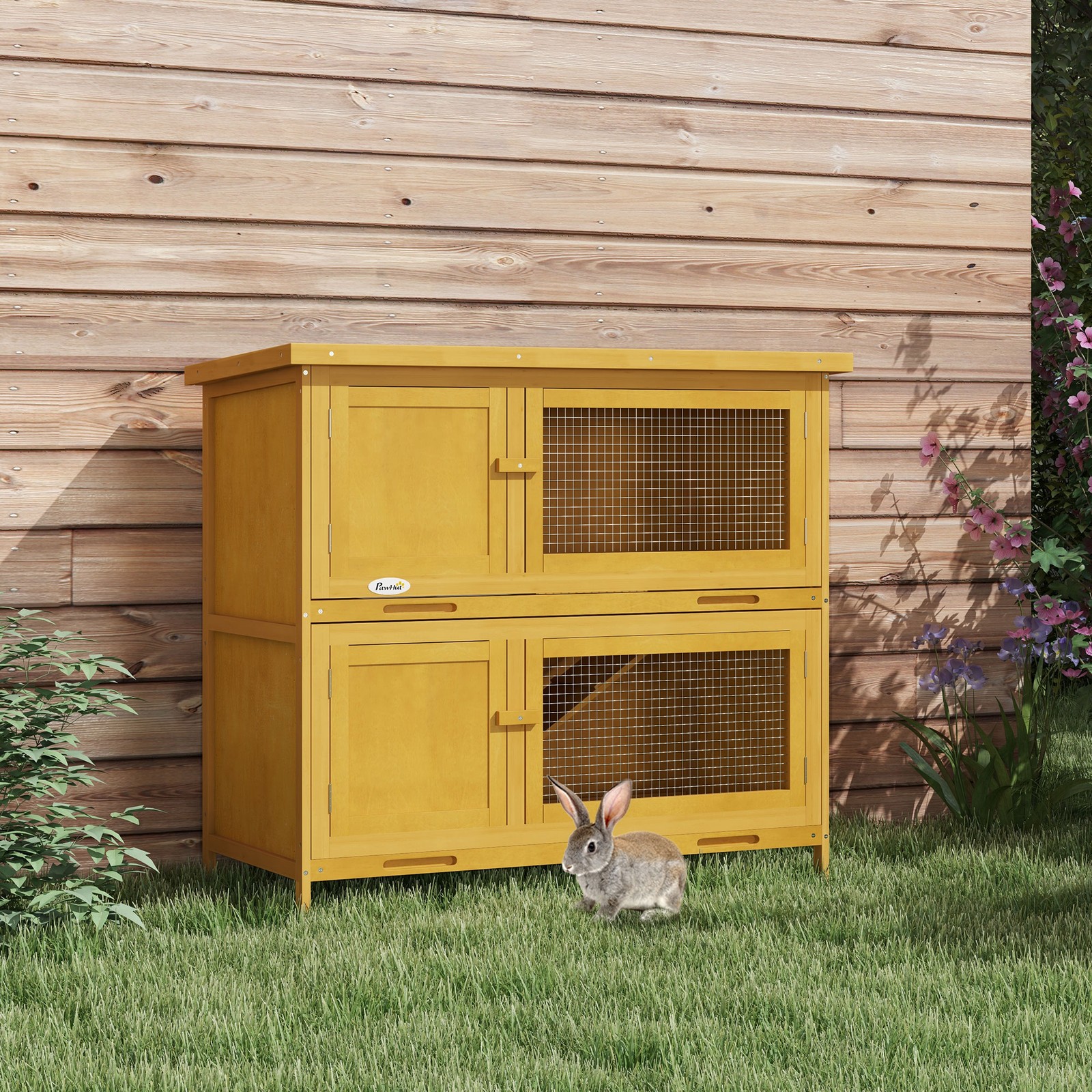 Wooden Rabbit Cage 2-Story Indoor Outdoor Hutch with Pull-out Tray - Large