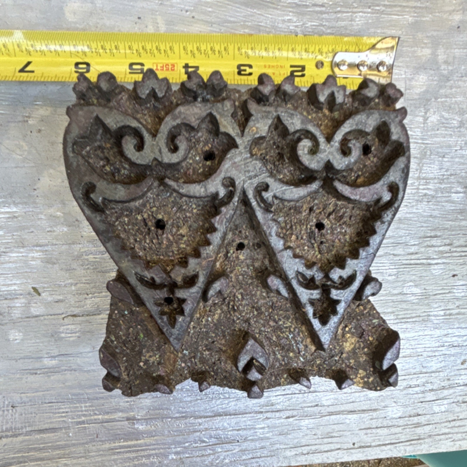 Indian wood printing block vintage, 6 Inch batik stamp 