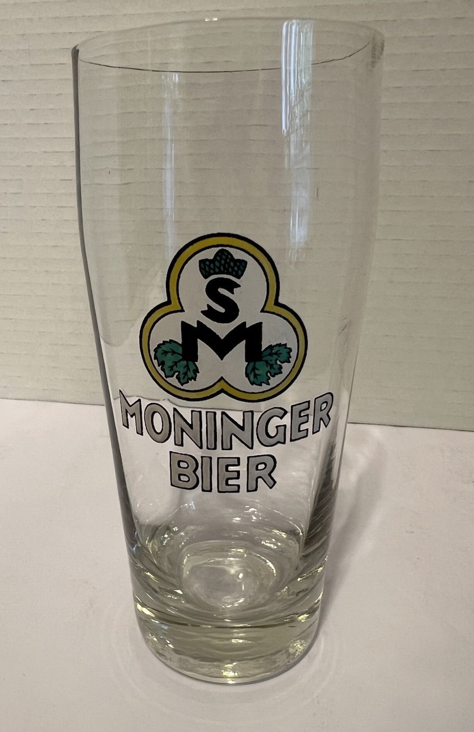 Vtg. Moninger Beer 12 oz. Glass Light vertical bevel design-Rare-Tiny chip