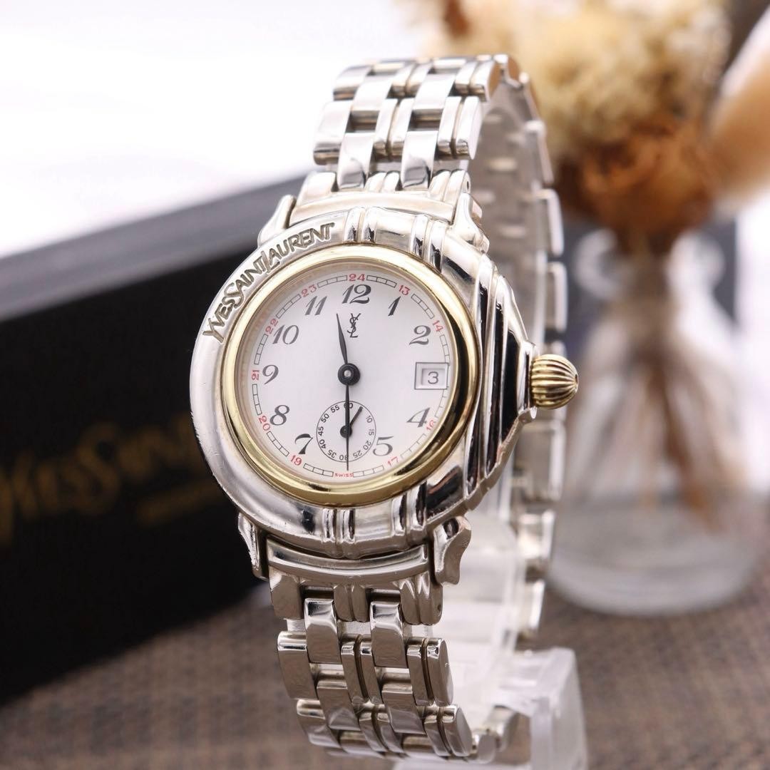 Yves Saint Laurent B02 Quartz Watch Men Silver Stainless 32mm wrist 17cm