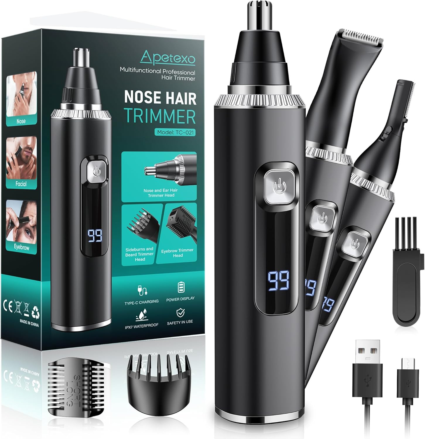 Nose & Ear Hair Trimmer, Type-C Rechargeable Precision Groomer for Men & Women, 
