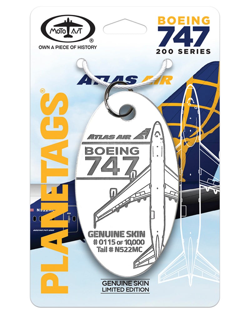 Atlas Air Boeing 747-200F Tail #N522MC Genuine Aluminum Plane Skin White Bag Tag