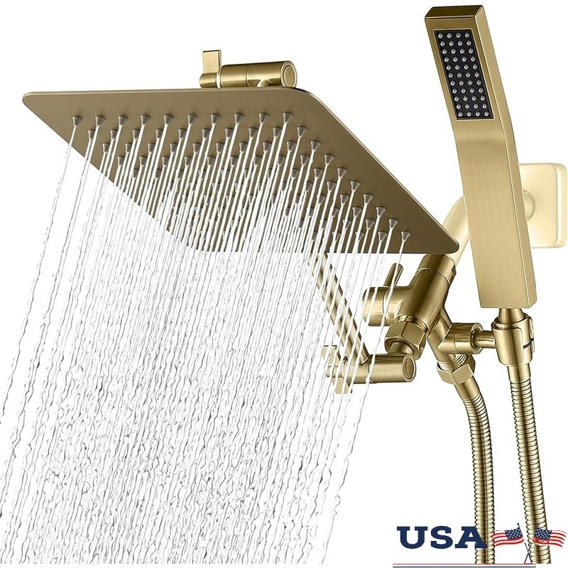 Metal Rain Shower Head Handheld Wand Diverter Extension Arm Hose Set Chrome New