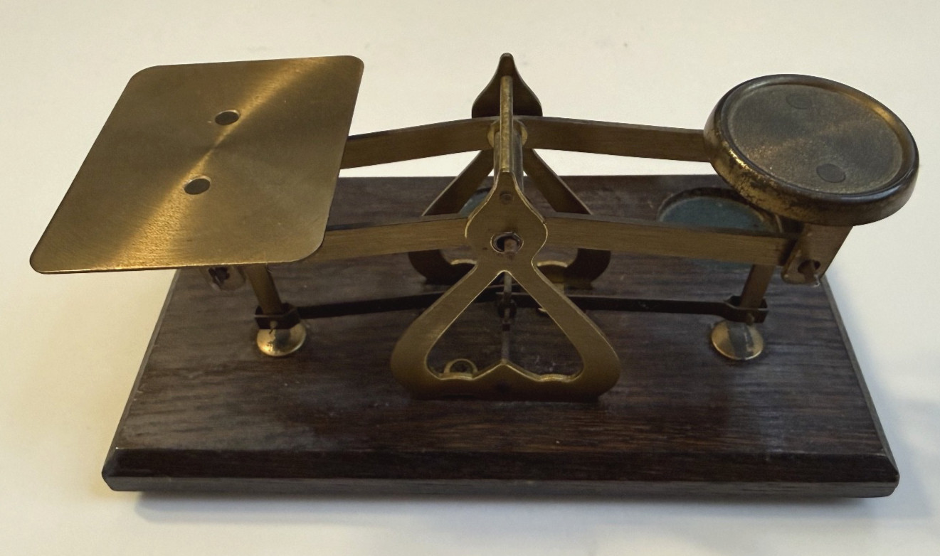 Vintage Warranted Accurate England Postal Office Scale Brass Wood NO Weights,