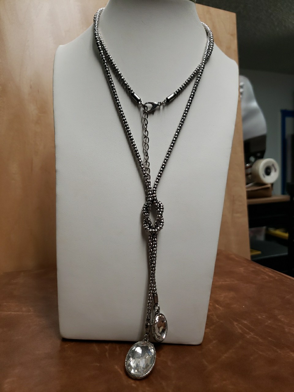 Long Dangle Chain Necklace 21" drop Clear stones Boho Minimalist Fashion jewelry