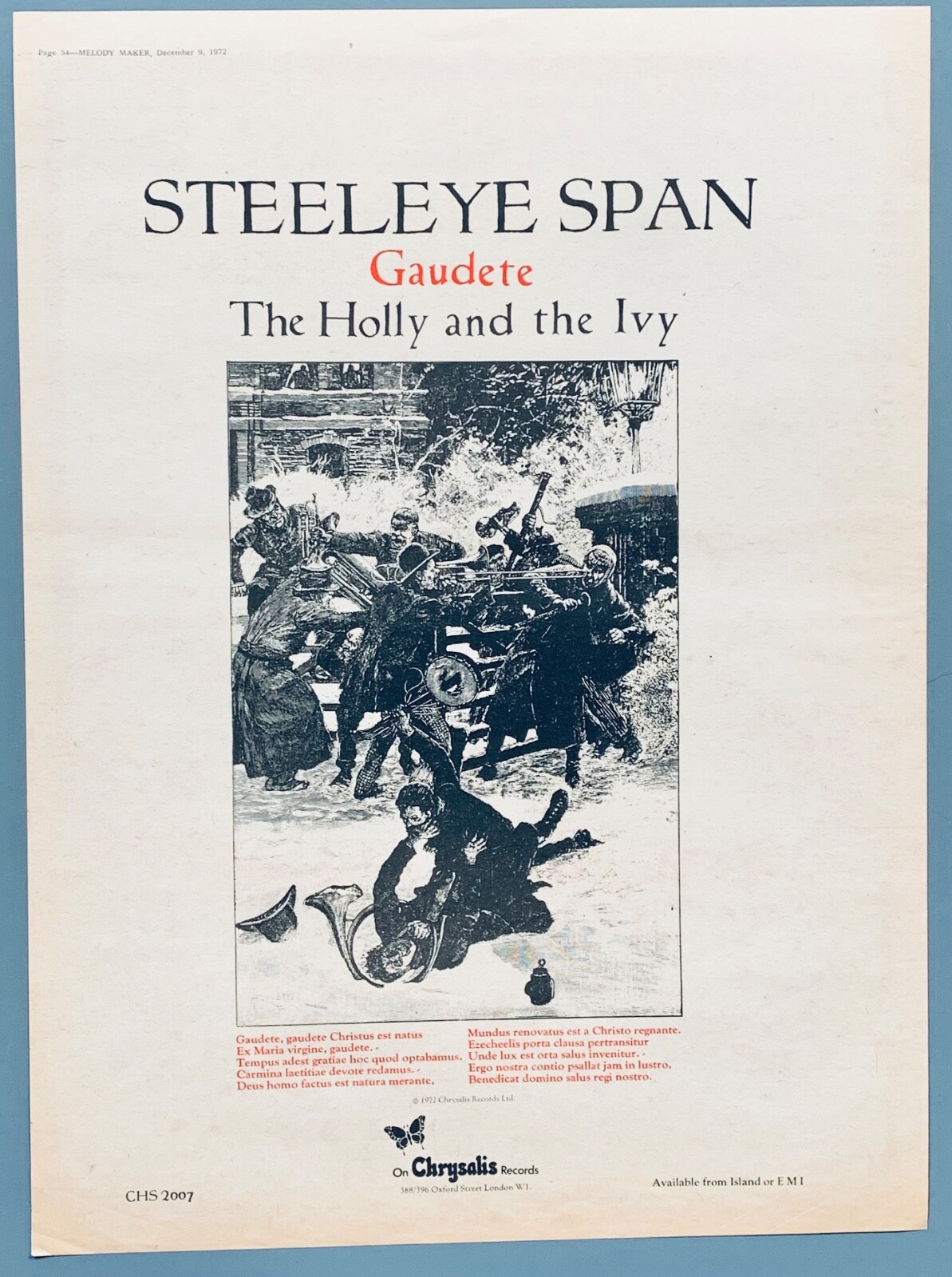 STEELEYE SPAN vintage 1972 UK POSTER ADVERT GAUDETE Maddy Prior FOLK