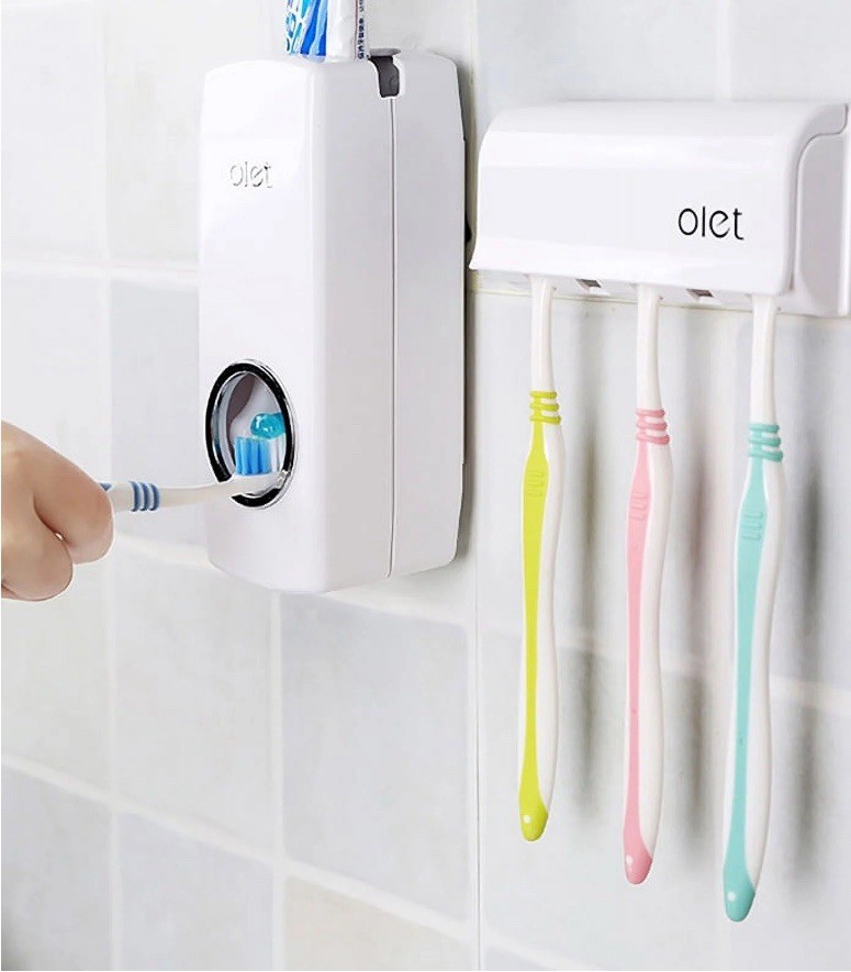 Automatic Toothpaste Squeezing Device White Holder Toothbrush