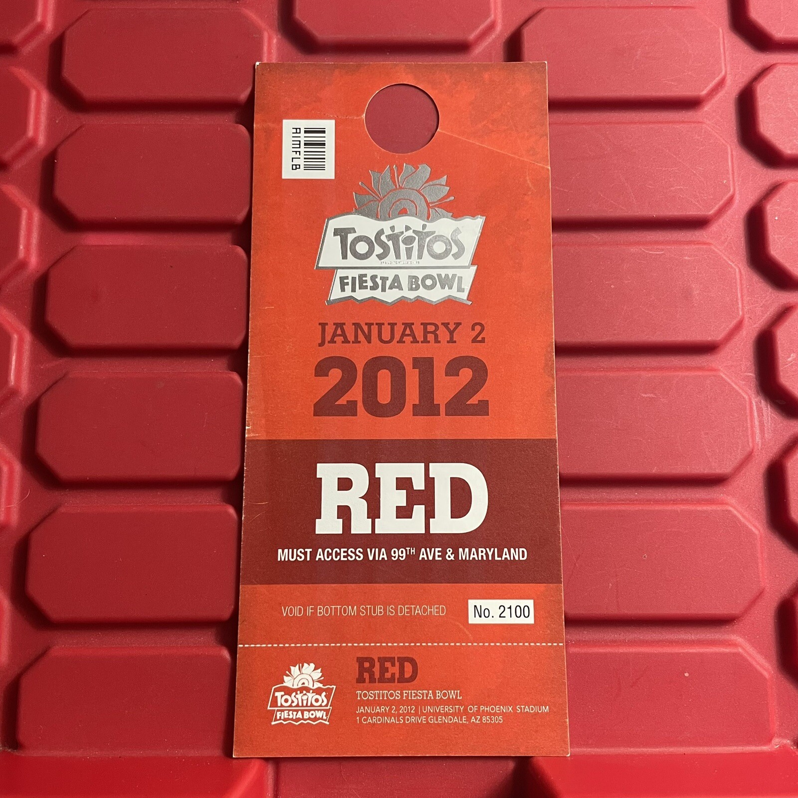Tostitos Fiesta Bowl Parking Permit Pass Pre Owned NCAA Football Red Jan 2012