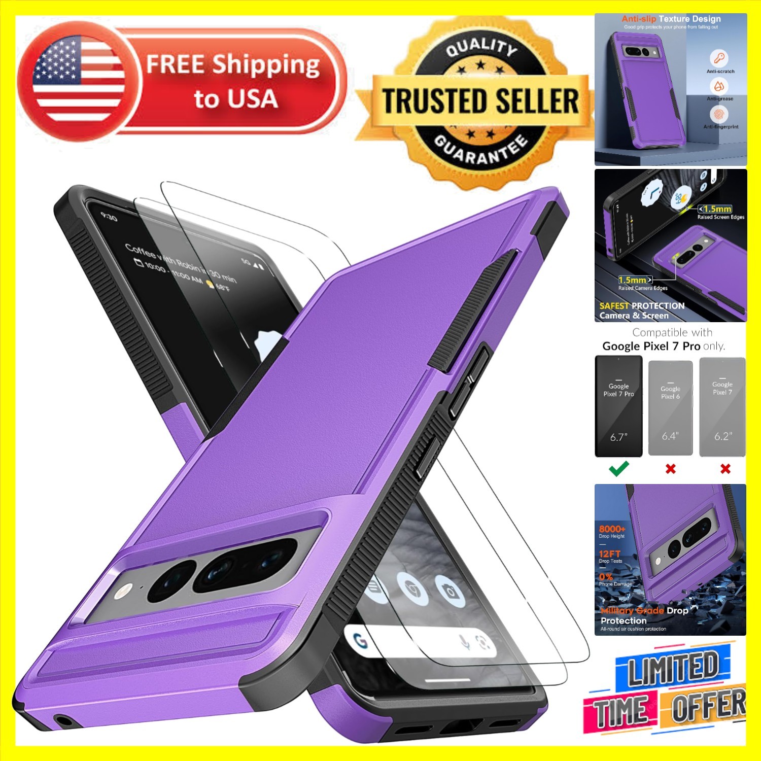 Economical Purple Pixel 7 Pro Full Body Protection - Non-Slip & Comfortable Grip