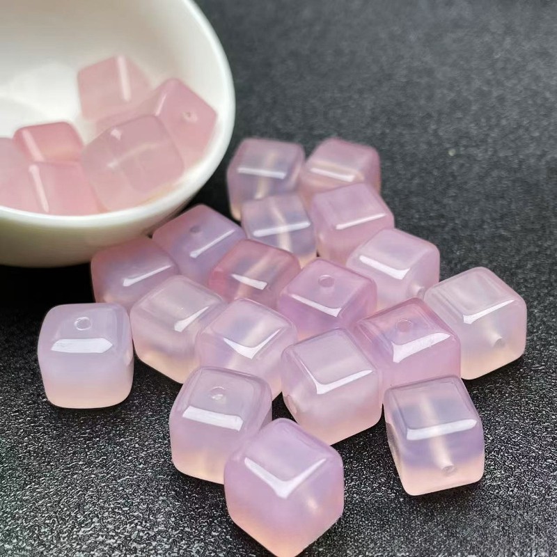 10-20PCS Natural agate Pink cube shaped DIY accessory Loose beads