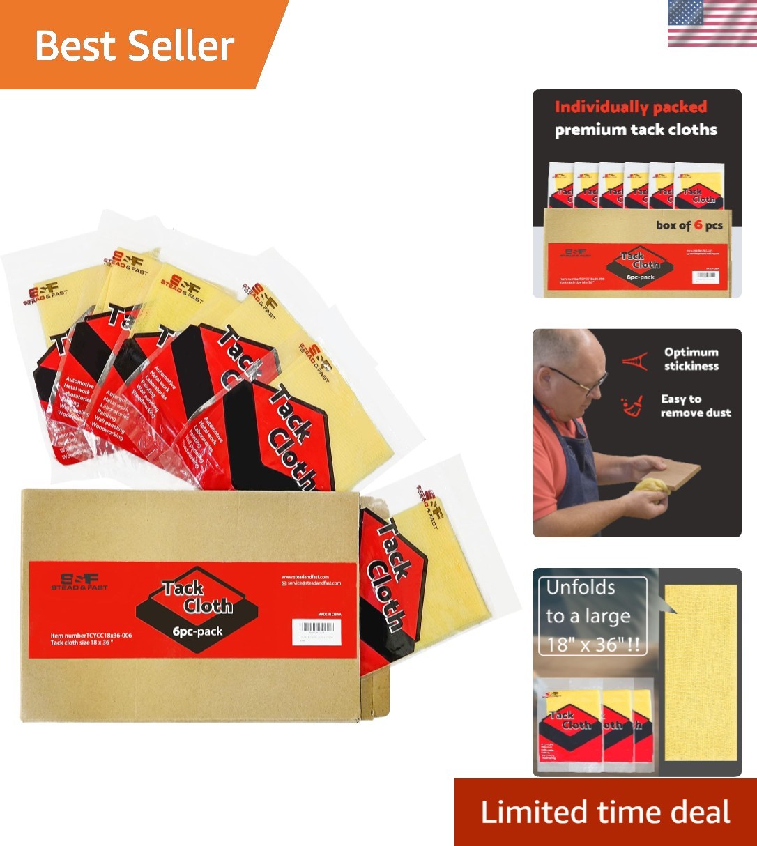 6-Pack Cotton Tack Cloths for Auto & Woodworking Finish