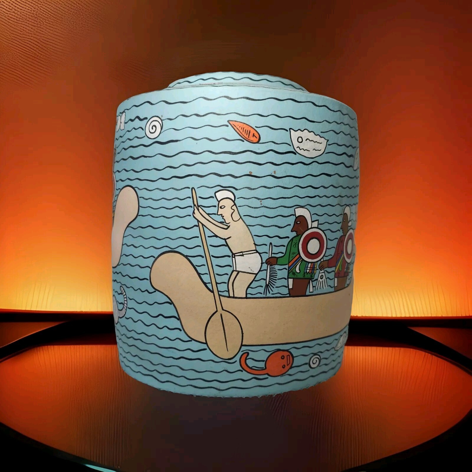 Vtg Signed HDA Uxmal Tribal Mayan Art Pottery Mexico Hand Made Painted Story Pot