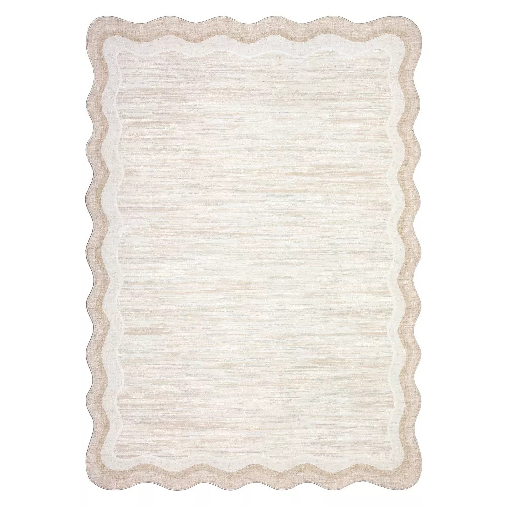 8'x10' Washable Scalloped Rugs for Living Room Bedroom, Modern Solid Non Slip