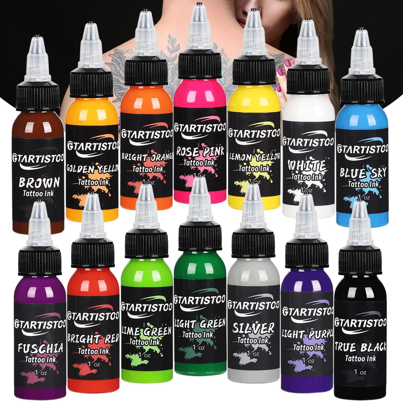 Tattoo Ink Set 14 Colors 1OZ Vegan  Friendly Pigment Tattoo Ink Supplies Ink