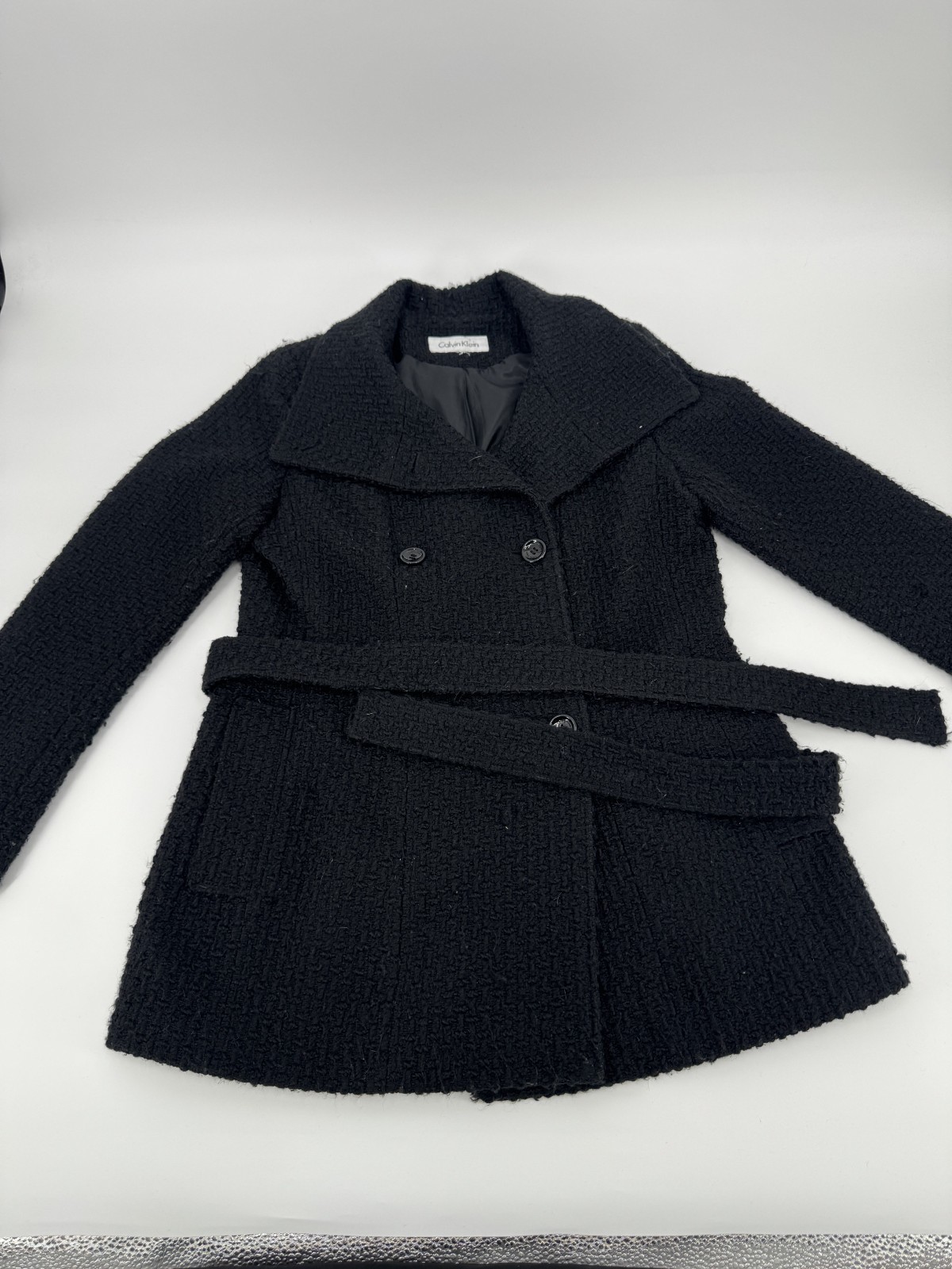 Calvin Klein Pea Coat Women Medium Black Wool Blend Double Breasted Casual Wear