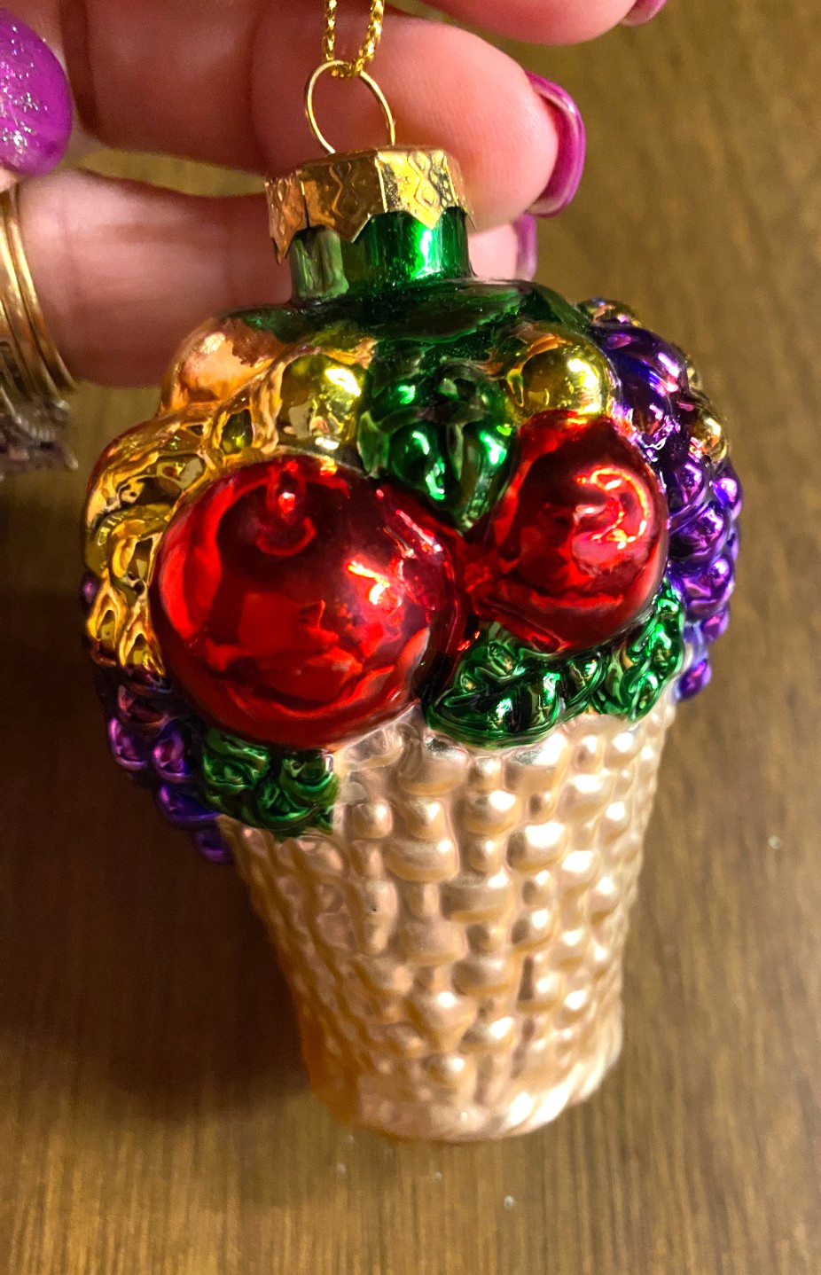 Blown Glass Multicolor  Fruit Basket Christmas Ornament 3"