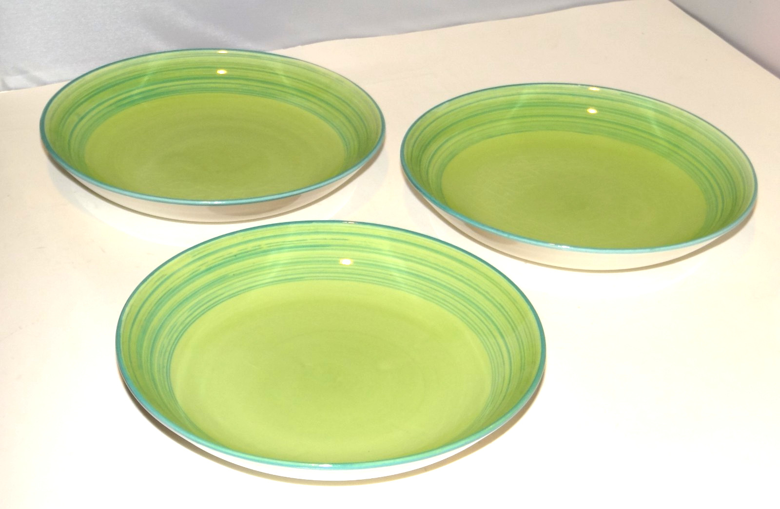 Colortone Salad Pasta Bowl Verde Japan Vintage Ceramic Green Hand Painted Set 3