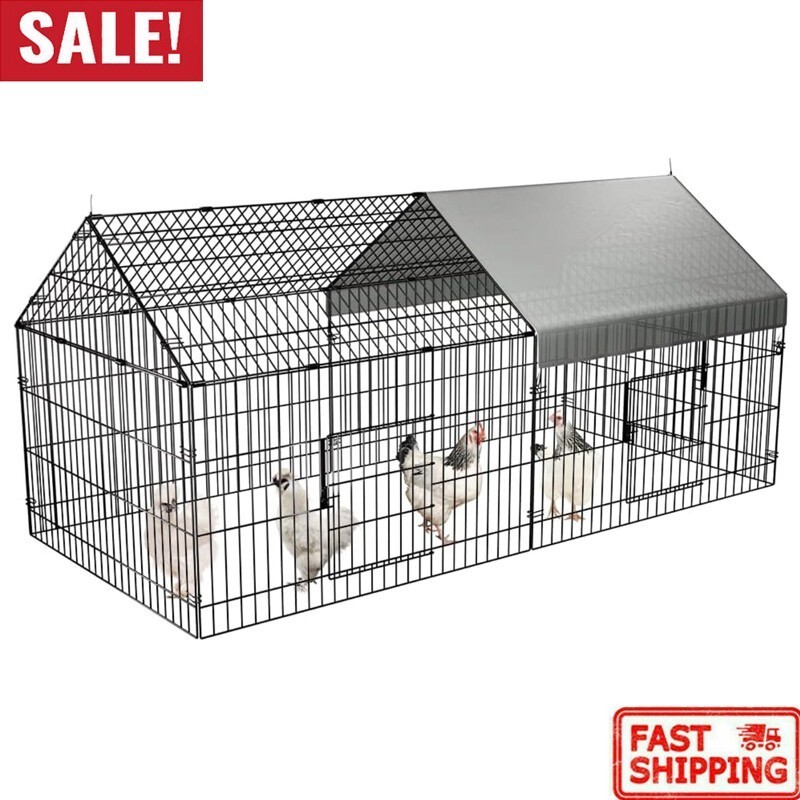 Chicken Coop Chicken Run Pen Yard with Cover Outdoor Metal Portable Tractor Cage