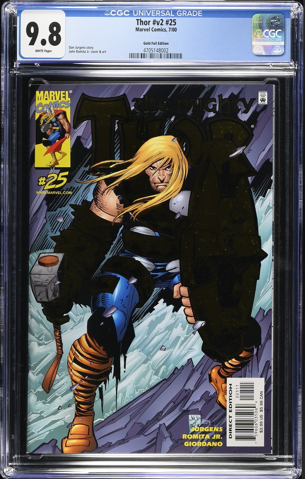 THOR V2 #25 CGC 9.8 WHITE PAGES GOLD FOIL LOGO ROMITA COVER 2000 FREE SHIPPING