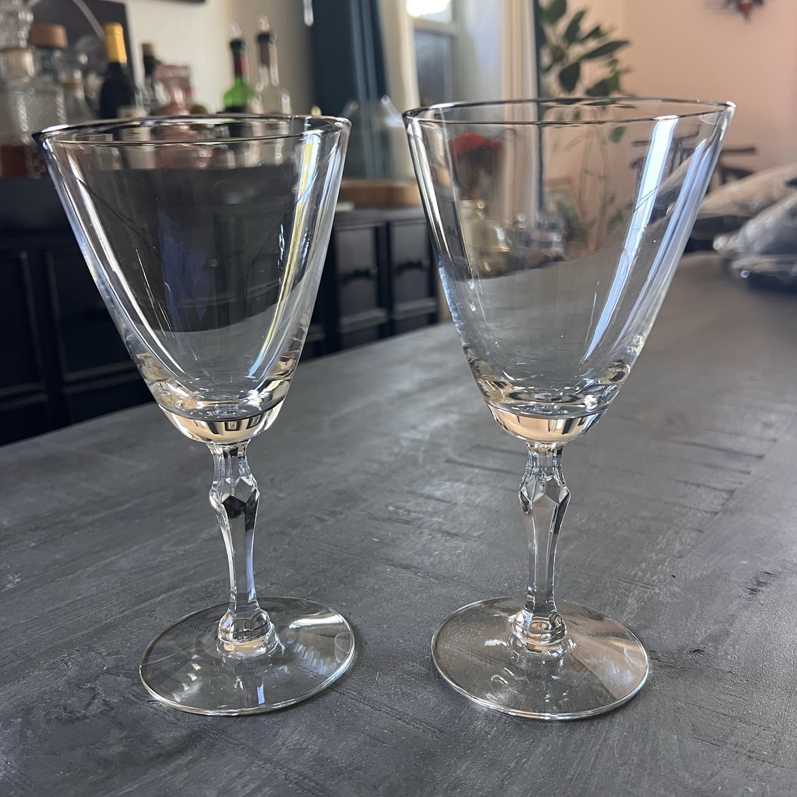 Vintage Fostoria Engagement 7" Water Goblets Platinum Trim Set Of 2 Discontinued