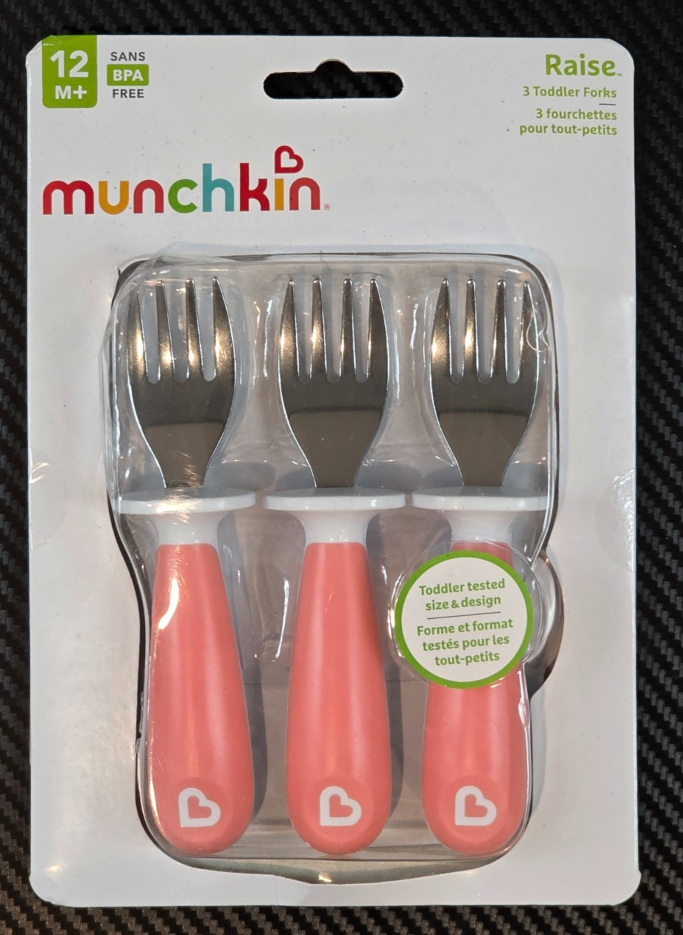 Munchkin Raise Toddler Fork Set 12+ Months BPA Free Light Pink 3 Pack