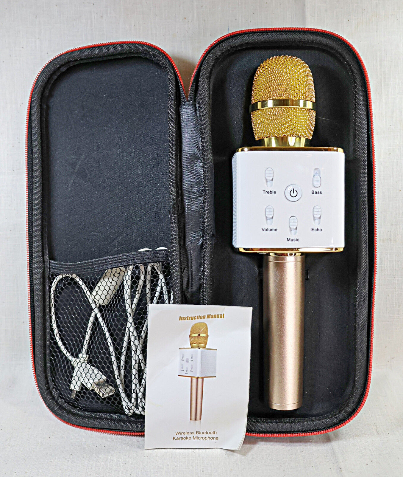 Portable Karaoke microphone blue tooth wireless with case & instructions music