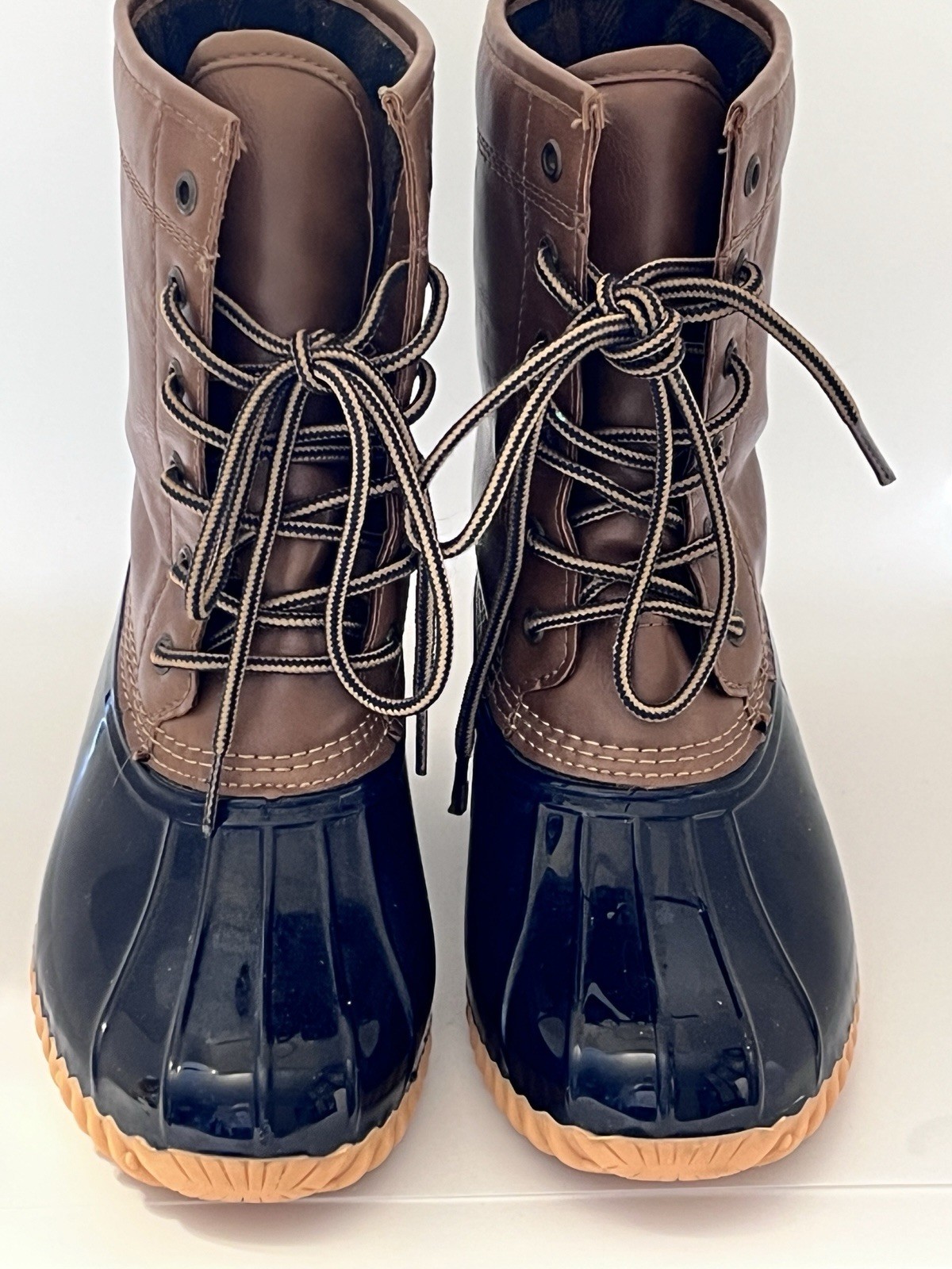 Sporto Ariel The Original Duck Boot Women's Size 7.5 Blue Brown 8.75" Height