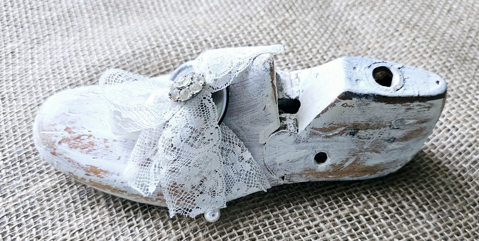 Antique Wood Childrens Shoe Form Last With Lace Primitive Home Decor 