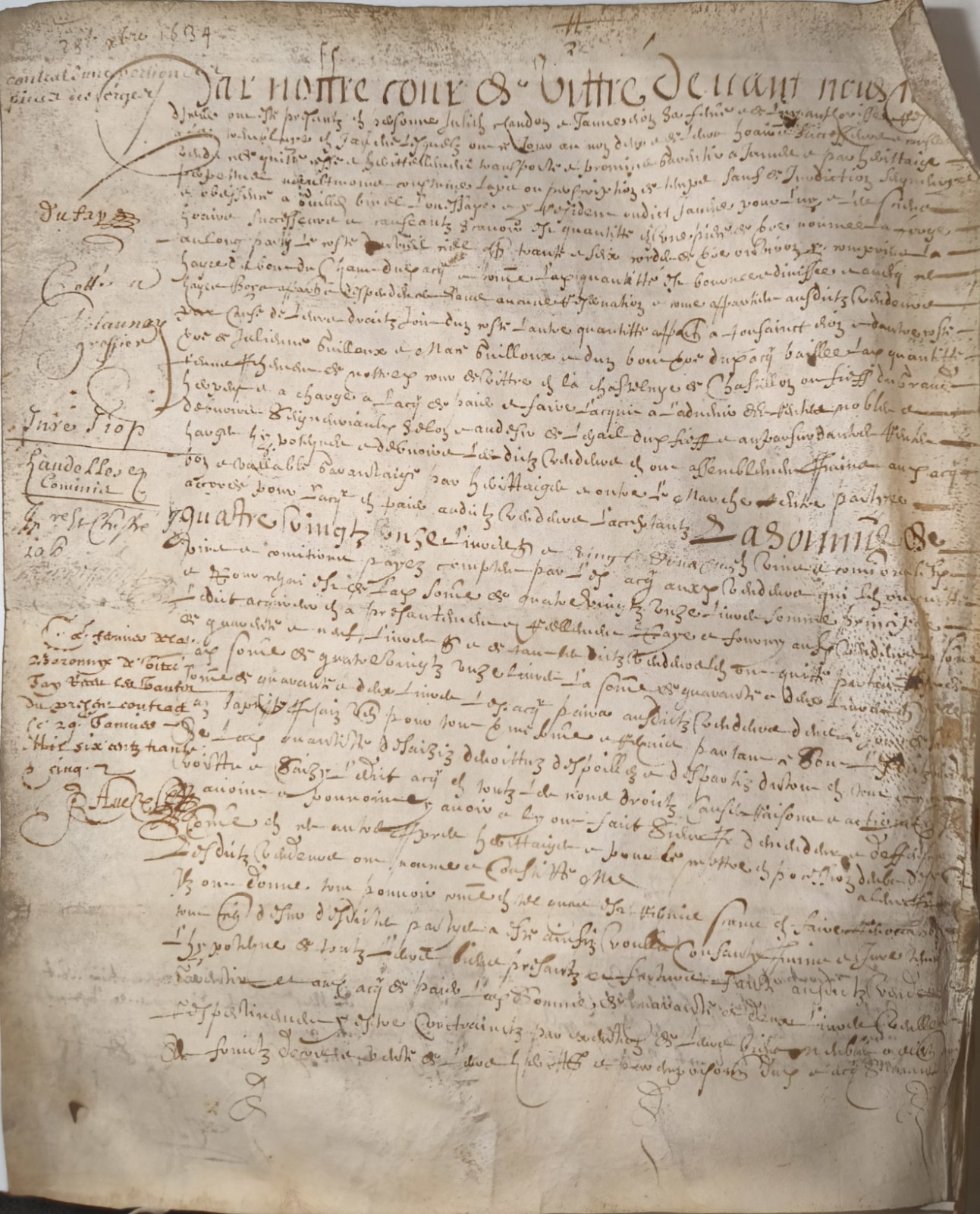 391 Yrs Old 1634 French Legal Court Document on Vellum Parchment