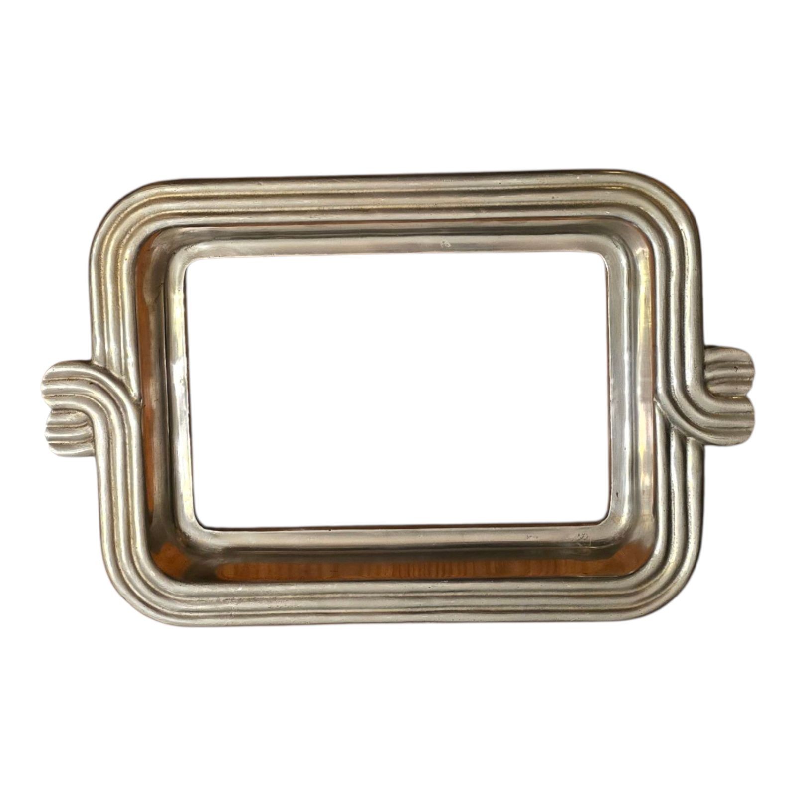 Art Deco Style Pewter Serving Tray Ribbed Design Handles Mexico Casserole Holder