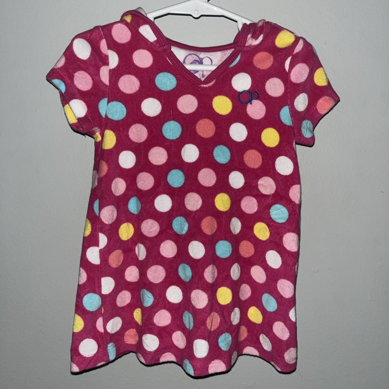 OP 24M  Hooded Terry Dress Pink Polka Dot Girls Cover-Up Bath Swim ~D31