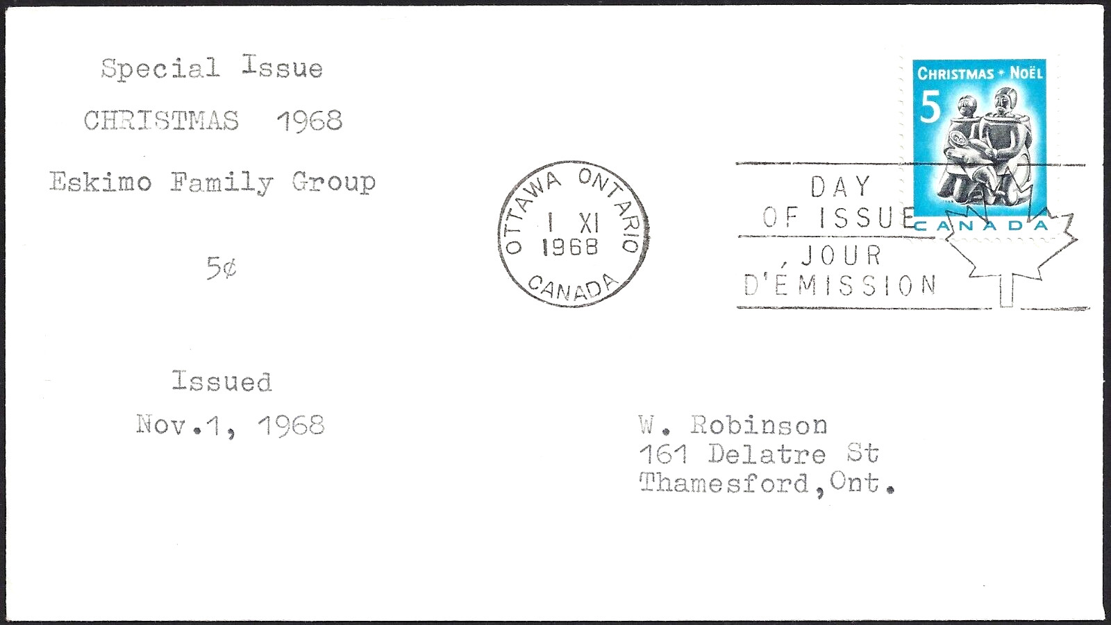 🍁Canada   #488      "INUIT CHRISTMAS"  Fine Used 1968  First Day Cover