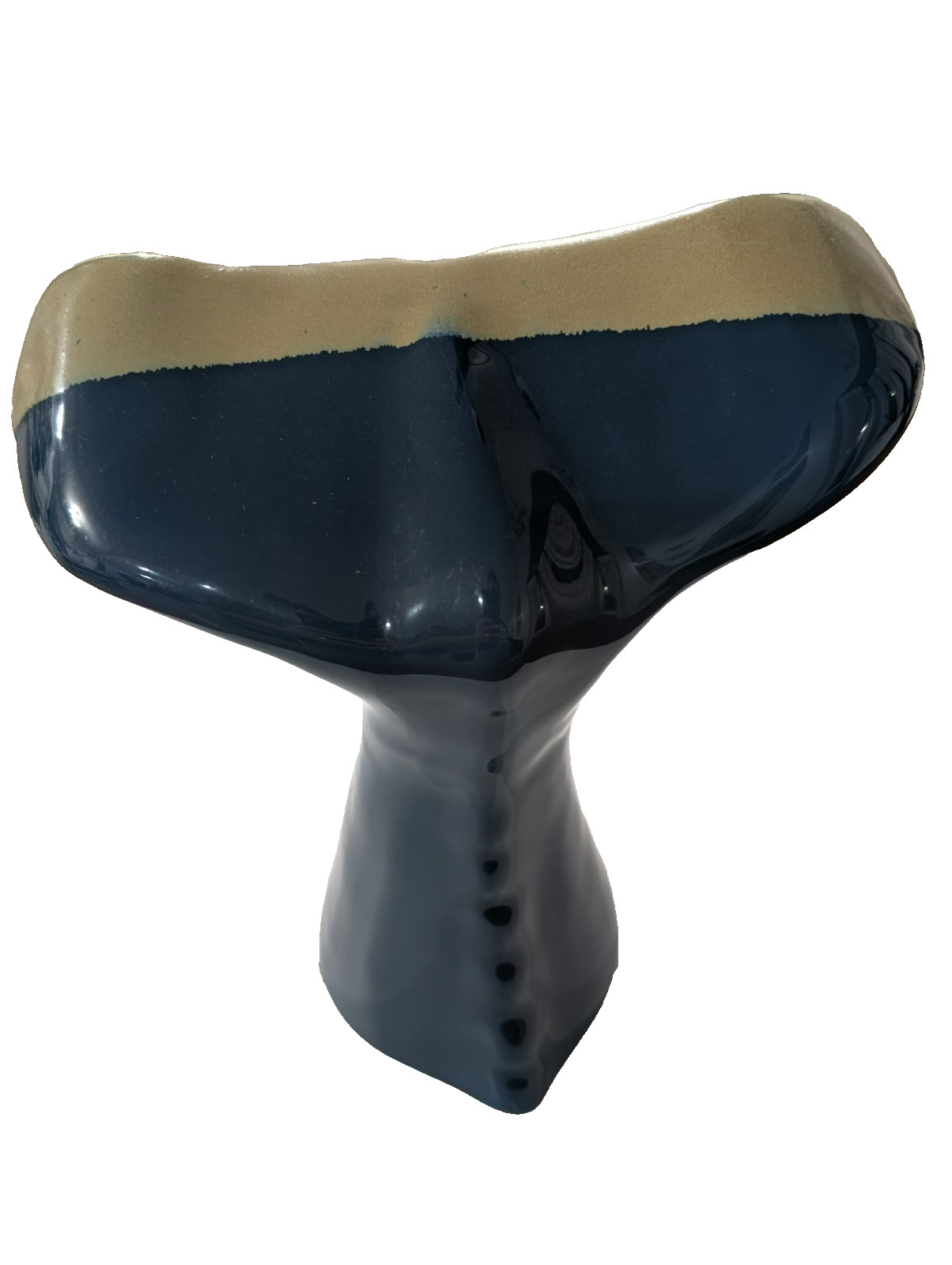 Harris Pottery Chicago IL ceramic whale tail blue and beige