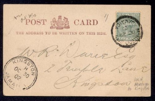 JAMAICA ½d QV 1902 INTERNAL PC