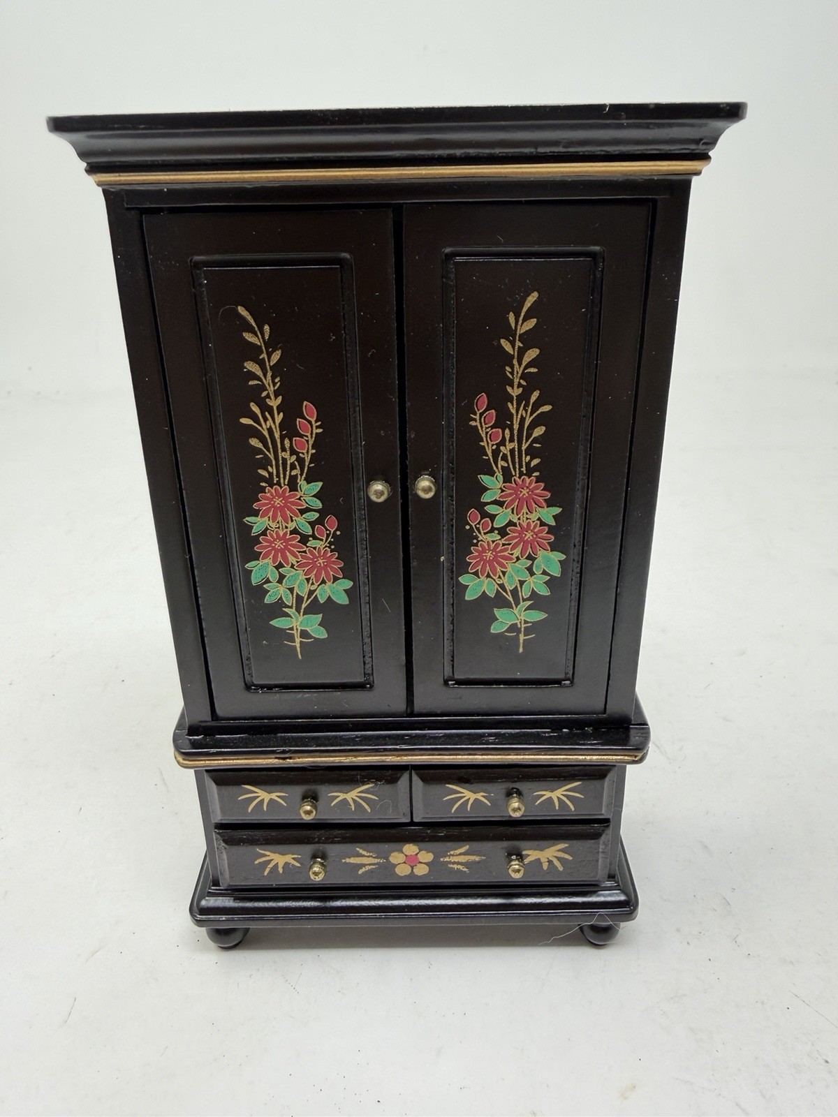 Miniature Hand Painted Armoire Cabinet Dollhouse Mini Vintage Asian Floral