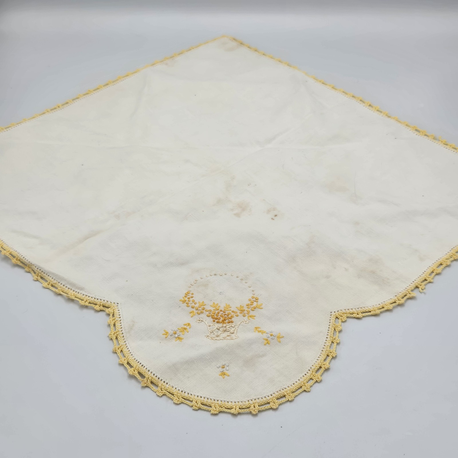 Vintage EMBROIDERED DRESSER DOILY Tulip Design Hand Made Crochet Cottage Core