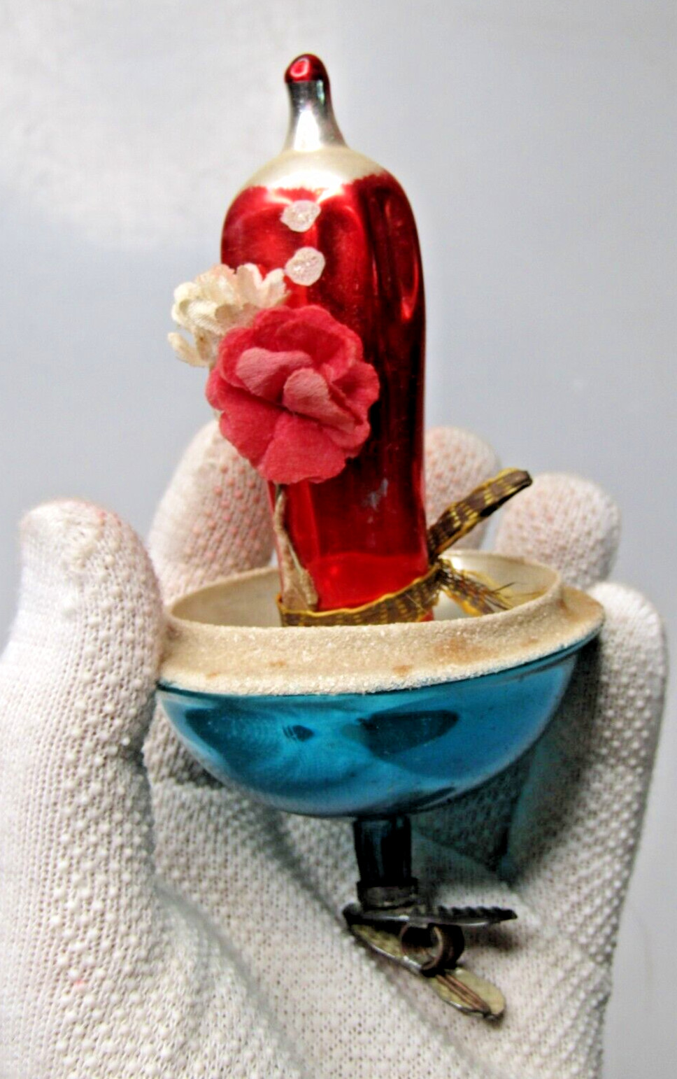 Vintage Glass Mica Clip On CANDLE Candleholder Christmas Ornament Germany #1