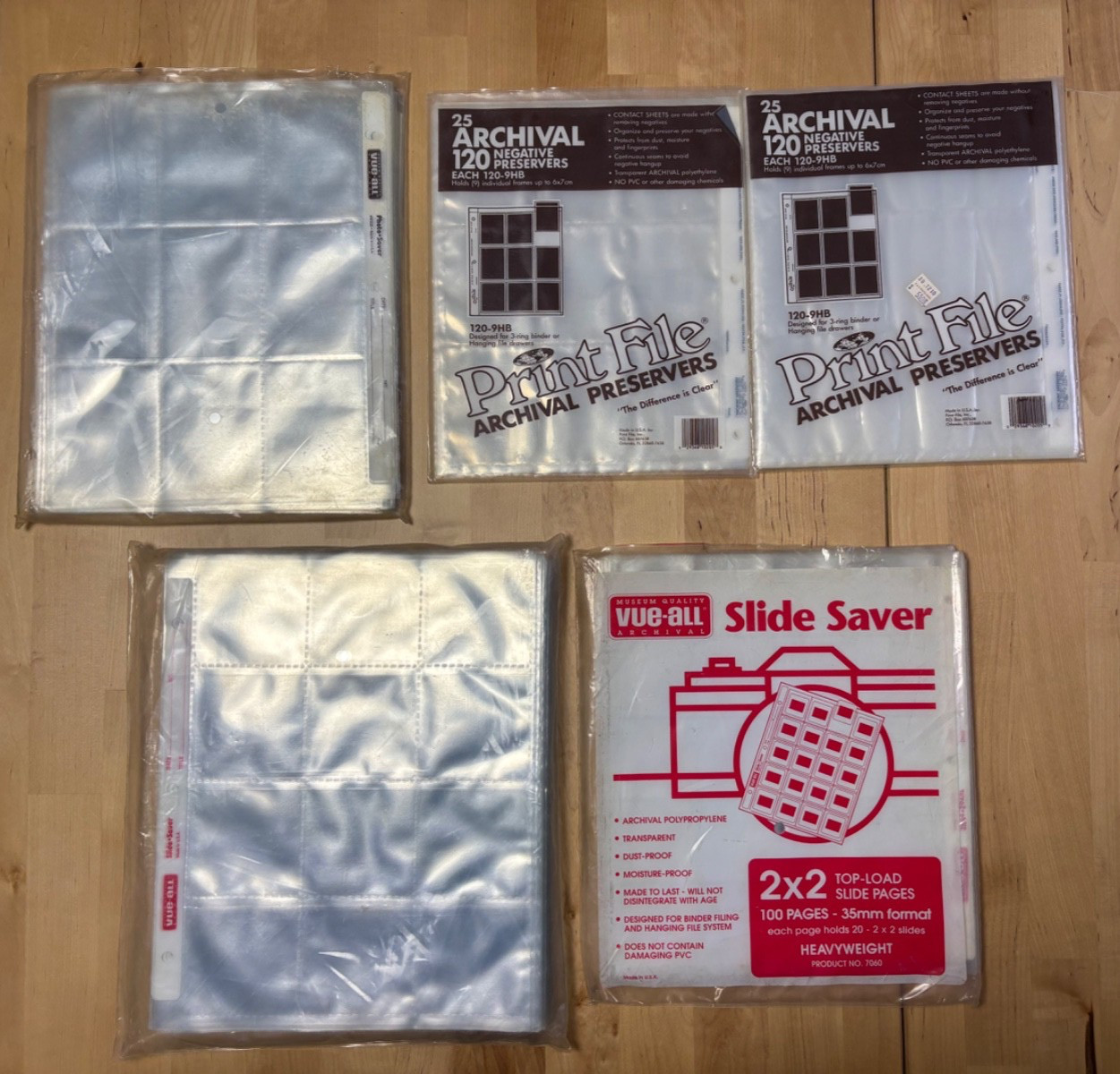 120 CAMERA FILM NEGATIVE PRESERVERS, Open and Closed Packages