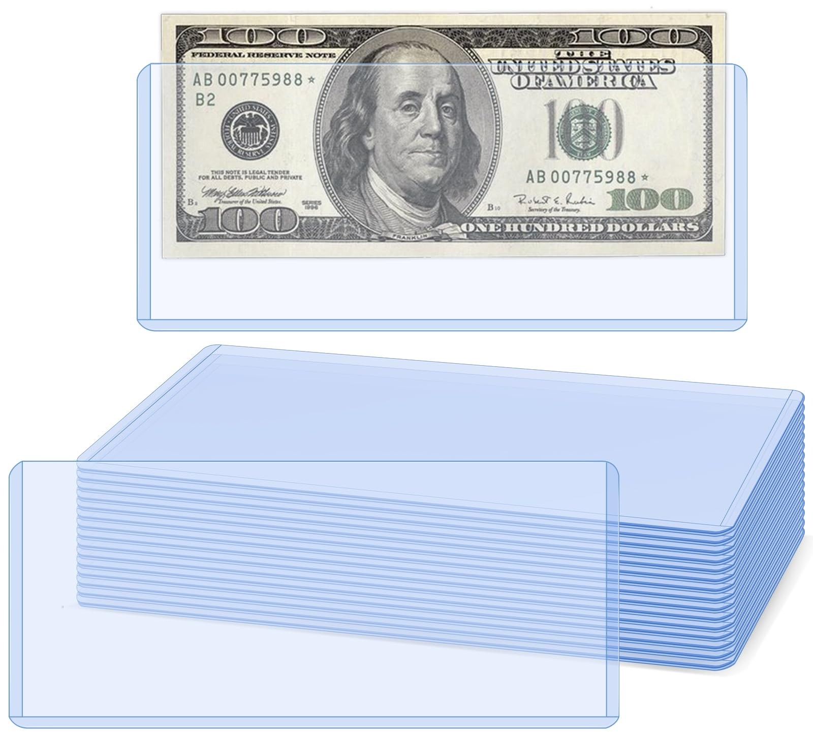 15 Pack Hard Plastic Clear Money Holders Dollar Bill Holder Money TopLoad Sleeve