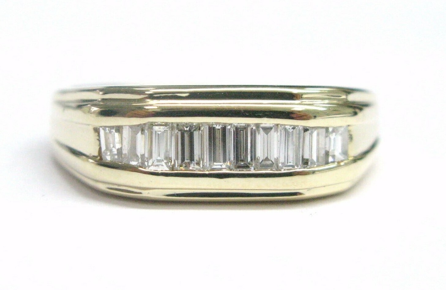 Baguette Diamond Invisible Set Solid Yellow Gold Band Ring .65Ct F-VS1 10-Stones
